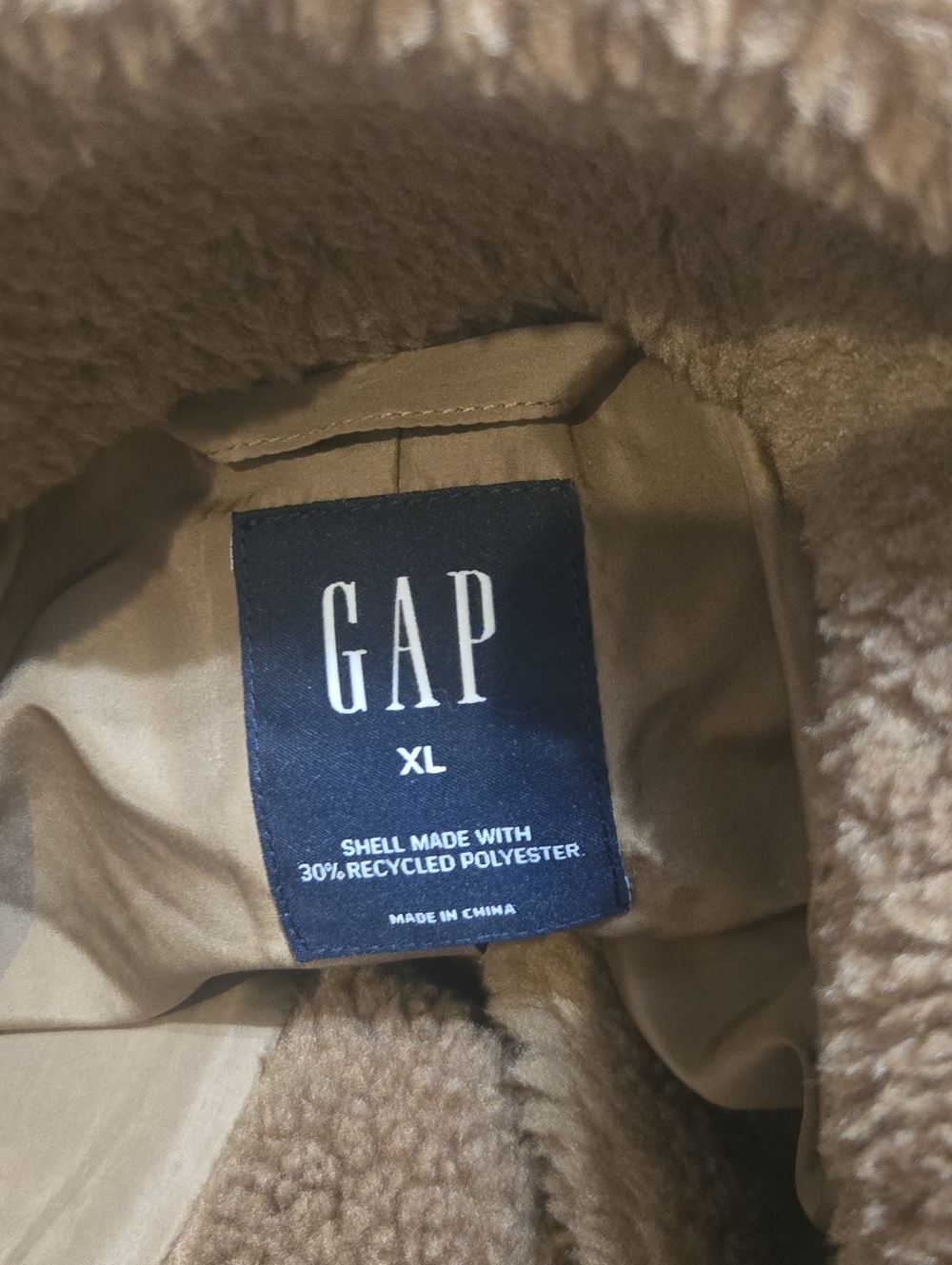 GAP Tan Long Sherpa Button-Front Cozy Preppy Coat, Size X-Large - Picture 2 of 7